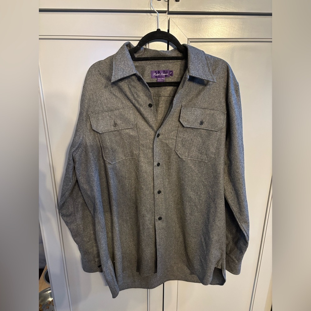 Ralph Lauren Vintage Luxury Purple label grey Lambswool button down L
